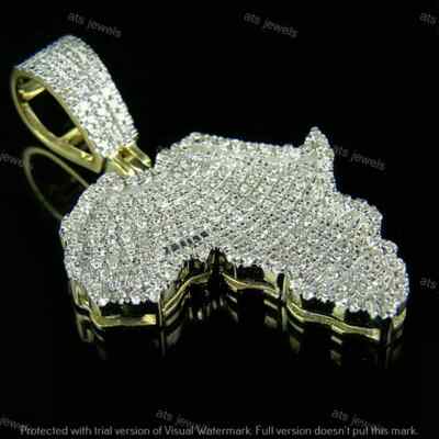 Men's 1.00 Ct Round Moissanite Africa's Map Pendant 14K Yellow Gold Plated