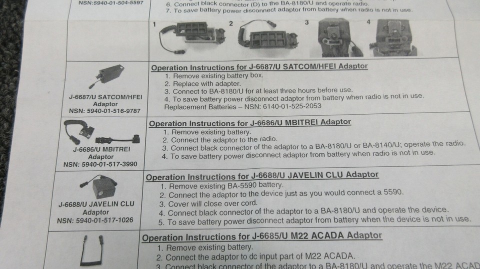 Electric Fuel Adapter J-6633/U An/Prc-119 Sincgars Radio Military ...