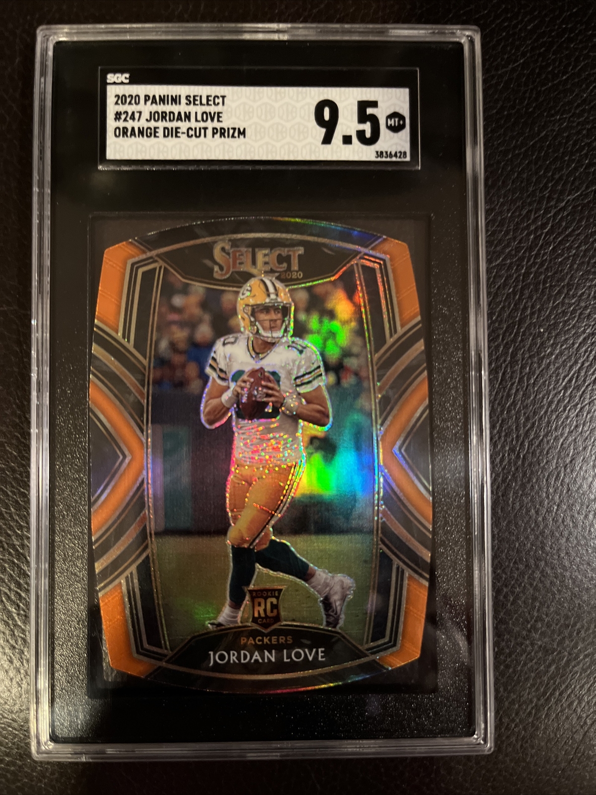 2020 Select Football Jordan Love #247 RC Die-Cut Orange Club Level Prizm SGC 9.5