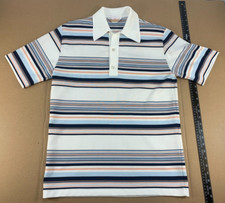 Vintage 60s 70s Polyester Surf Stripe Jantzen Polo Golf Mod Atomic Shirt USA Tee