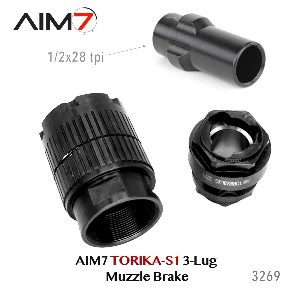 Aim7 TORIKA-S1 Muzzle Brake 3-Lug Compatible with 9mm 223 30 Cal M13.5x1LH