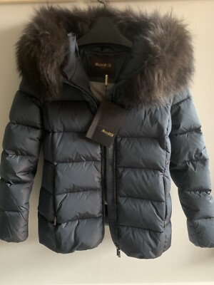 NWT MOORER Women Atena-Amc Down Quilted Jacket IT40 US4 UK8 S Logo Hooded