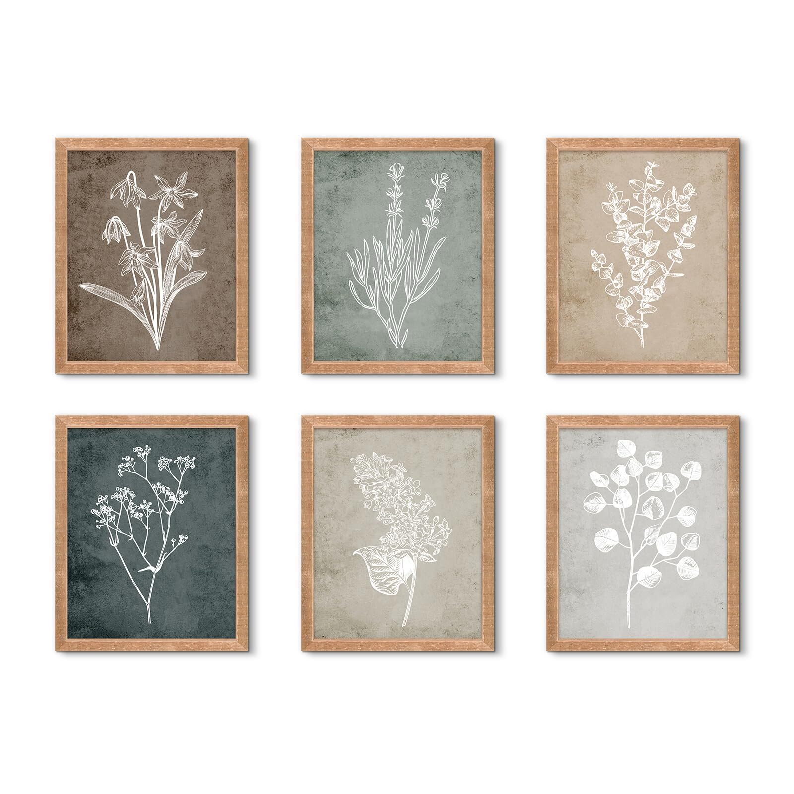 Vintage Framed Botanical Prints - Set of 6 Floral Wall Art for Farmhouse Deco...