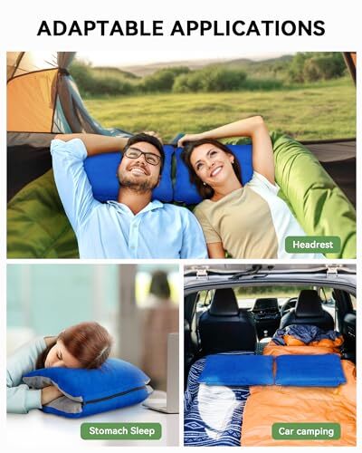 Inflatable Camping Pillow with Memory Foam and Washable Cover Medium Azure - Afbeelding 3 van 7