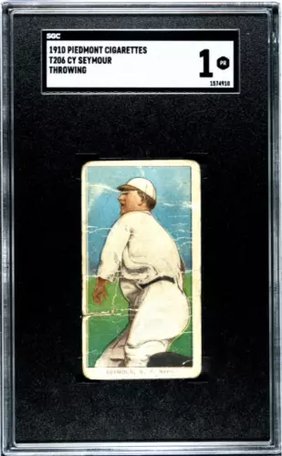 1909 T206 CY SEYMOUR NNO POOR PIEDMONT 350 THROWING SGC 1 NEW YORK GIANTS