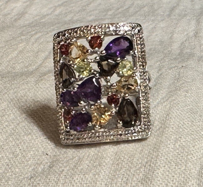 Sterling Silver  statement ring Peridot , amethys… - image 3