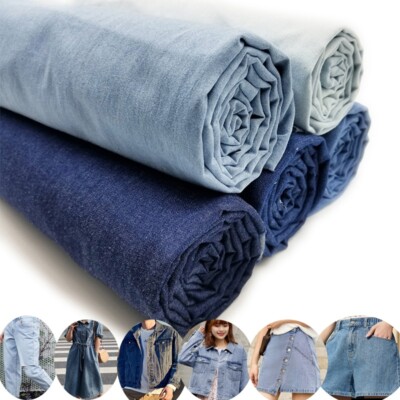 DIY Cotton Washed Denim Fabric Jean Cloth Thin Thick Clothes Sewing Material