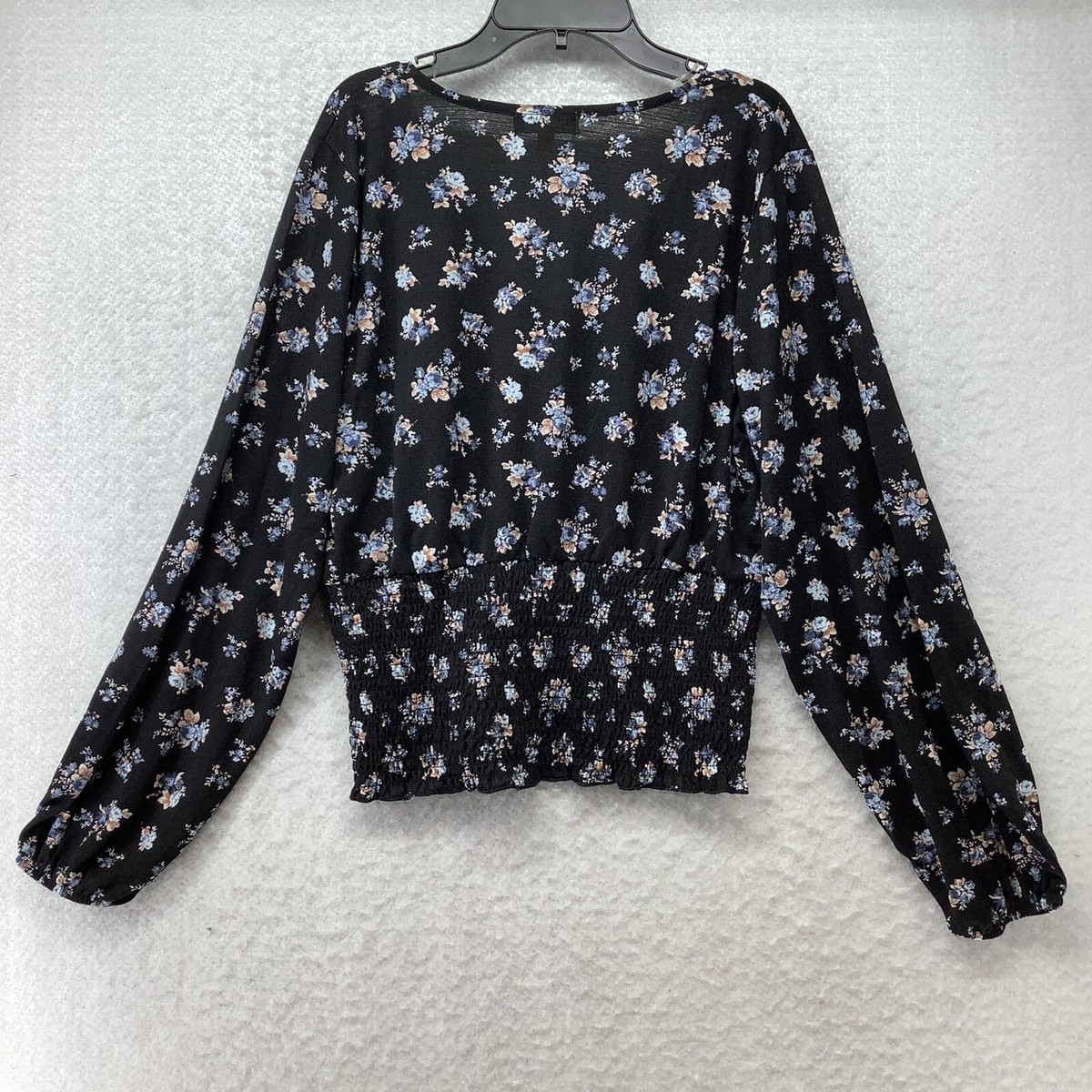 Jolie and Joy Women's Black Floral Long Sleeve Blouse Top Size