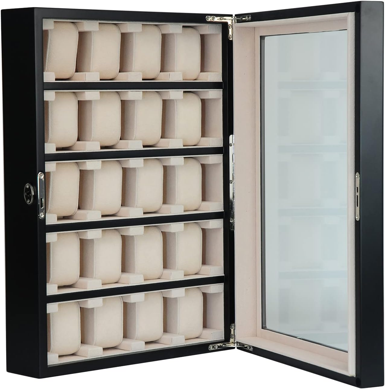 20 Piece Black Ebony Wood Watch Display Wall Hanging Case and Storage Organizer