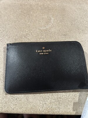 Kate Spade Lucy Small L Zip Wristlet Black Leather Wallet KH613