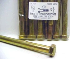 1/2-13x5-1/2 Hex Head Cap Screws Grade 8 Steel Zinc Yellow Plated (5)