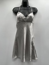 Guess Womens Silk Silver Rhinestone Crystal Chain Mini Halter Neck Dress Size XS