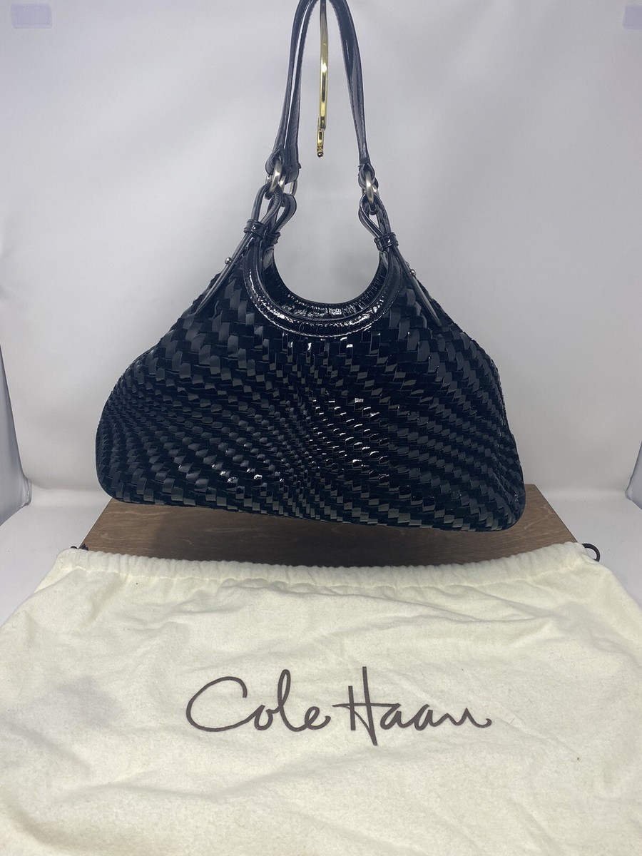 【大特価】Cole Haan Genevieve Woven Leather ショルダー Cole Haan Genevieve Womens Black Woven Leather Triangle Tote