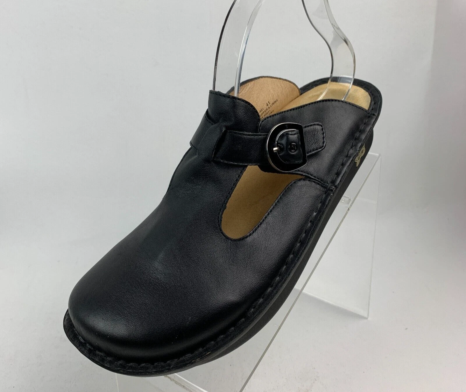 Alegria by PG Lite Classic Clog Black Leather T-Strap Round Toe EU41/US10.5-11