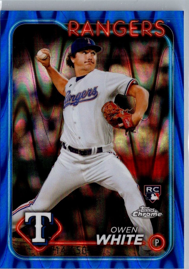 2024 Topps Chrome Owen White Blue Raywave Refractor RC /150 Rangers #211