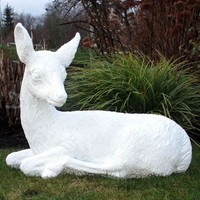 Reh Liegend 68 Cm Weiß Garten Deko Figur Tiere Wald Rot Wild Skulptur Dekoration