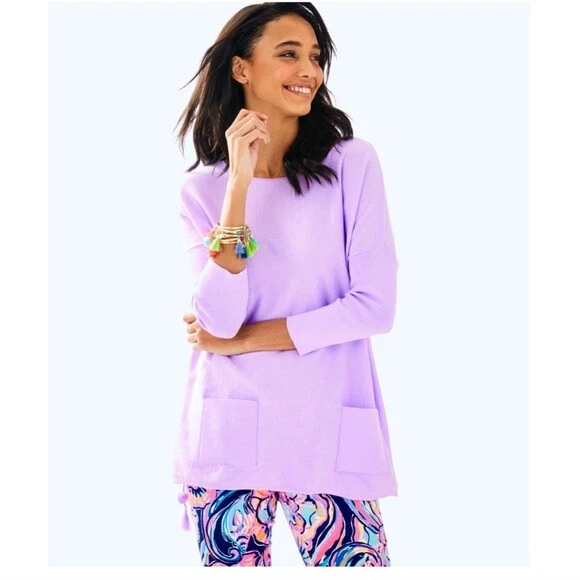 Lilly Pulitzer Elba Sweater Top Poncho Women's Size 2XS XXS Purple Tassels