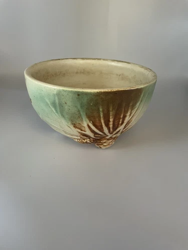 Vintage McCoy Pine Cone Footed Flower Bowl With Metal Frog Insert