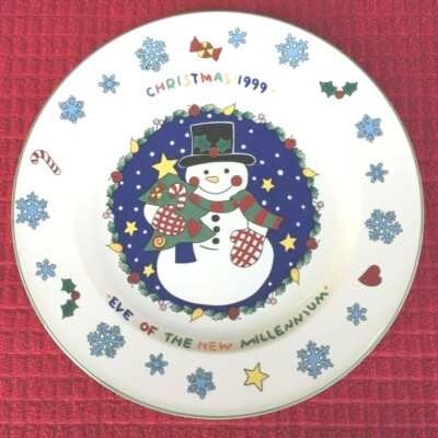 1999 Mikasa Millennium Snowman Christmas Winter Holiday Celebration Snack Plate 