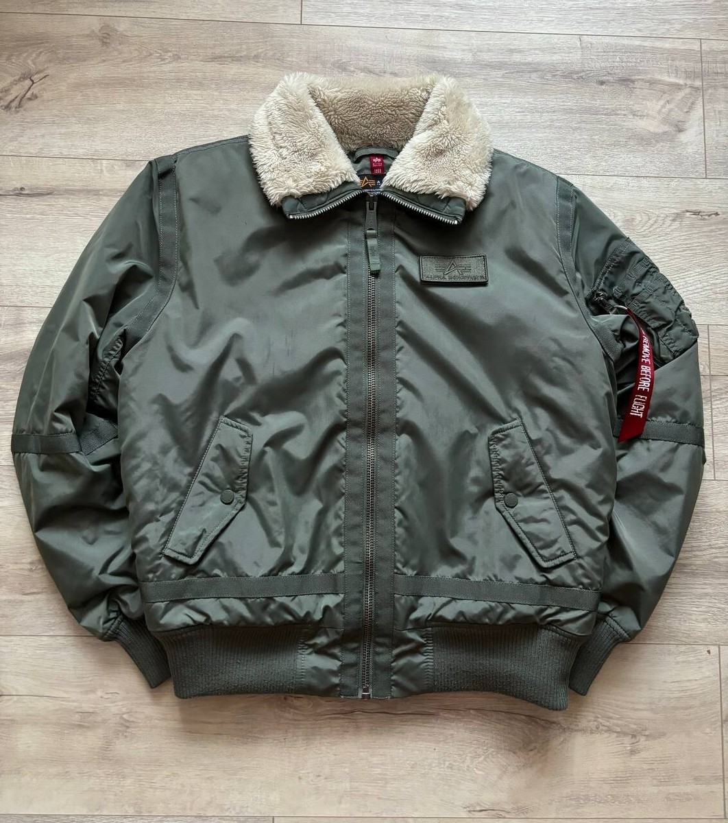 Alpha Industries Green MA-2 Military Shearling Lined Bomber Jacket