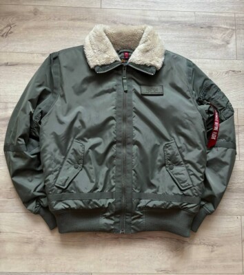 Alpha Industries Green MA-2 Military Shearling Lined Bomber Jacket medium 