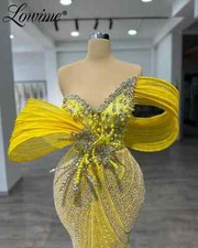Yellow Party Dress For Wedding 2025 Mermaid Off The Shoulder Crystals Prom Dress