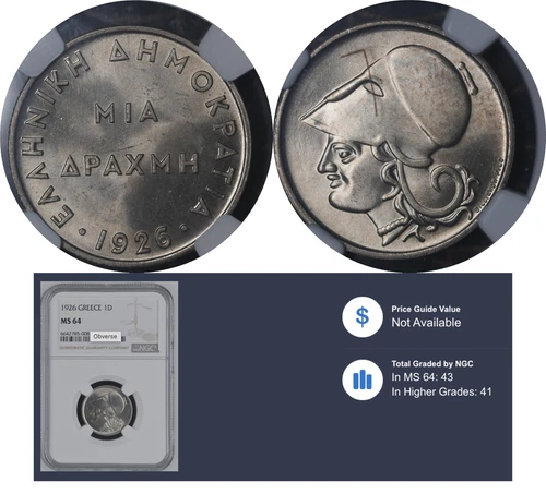 MS 64 NGC 1 Drachma 1926 Greece Coin # 69