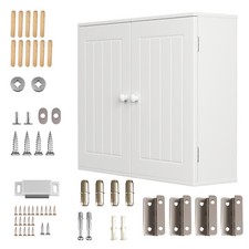 White Bathroom Wall Cabinet Storage 2 Door Cupboard MDF Shelves Vanity Unit
