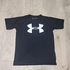 Under armour UA YSM shirt black White loose boys Youth small logo short sleeve