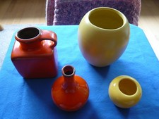 4 Keramik Vasen 70er Jahre  2x gelb 2x orange...