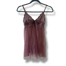 Victoria  s Secret Purple Mesh Lace Polka Dot Chemise Slip Women  s Size Medium