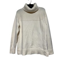 LL Bean Chunky Knit Fisherman Sweater Women Size M Cream Nautical Preppy Fall