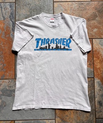 SUPREME x THRASHER Skyline Tee White Blue FW21 Size L - CRISP & CLEAN!