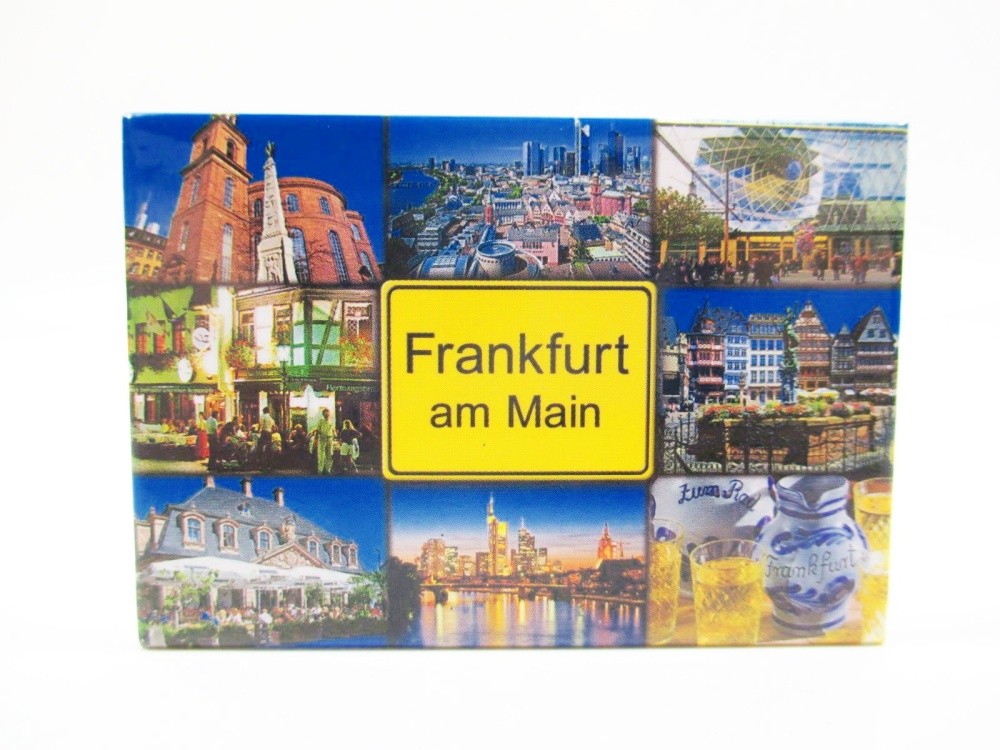 Frankfurt magnet photo souvenir town sign Römer Äppelwoi skyline...