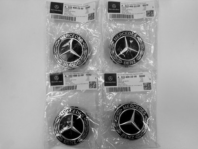 4x ORIGINAL Mercedes Nabenkappe Felgendeckel 75mm Schwarz A2224002200 9040 *NEU