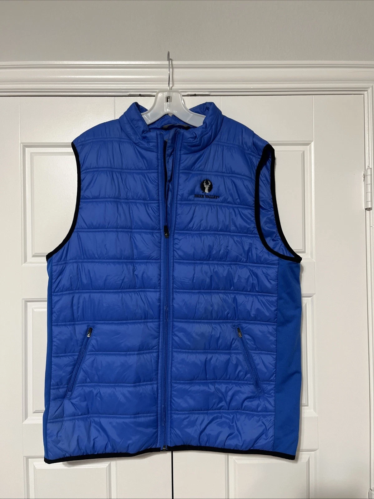Straight Down Deer Valley Logo Puffer Vest Mens L Blue Full Zip Outdoor Golf image 1