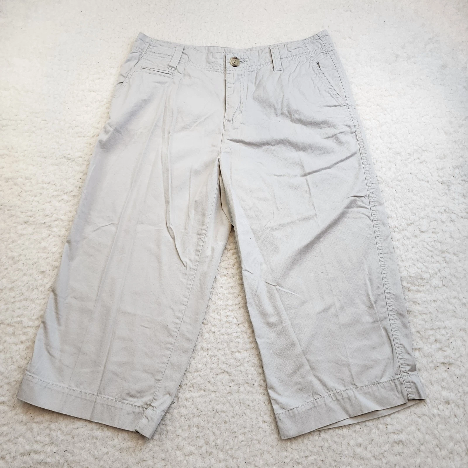 Relativity Cropped Capri Pants 12 Beige 100% Cotton Casual Everyday Flap Pockets
