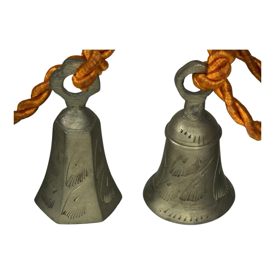 Vintage Brass Bells of Sarna India On Twisted Rope Set Of 6 Door Wall Decor - Image 4 of 4