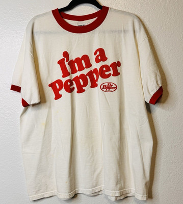 90s Vintage I'm A Dr Pepper Soda Anvil Ringer Thin White Red T Shirt size XL