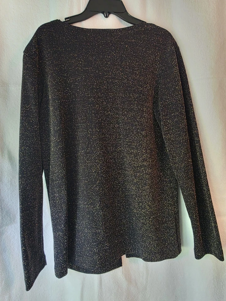 Top Karen Scott Mujer Metálico Negro y Dorado Manga Larga Talla Pequeña Cuello Redondo Foto 2 de 4