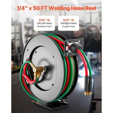 Retractable Welding Hose Reel, 1/4-Inch x 50FT Twin Oxygen Acetylene Rubbe