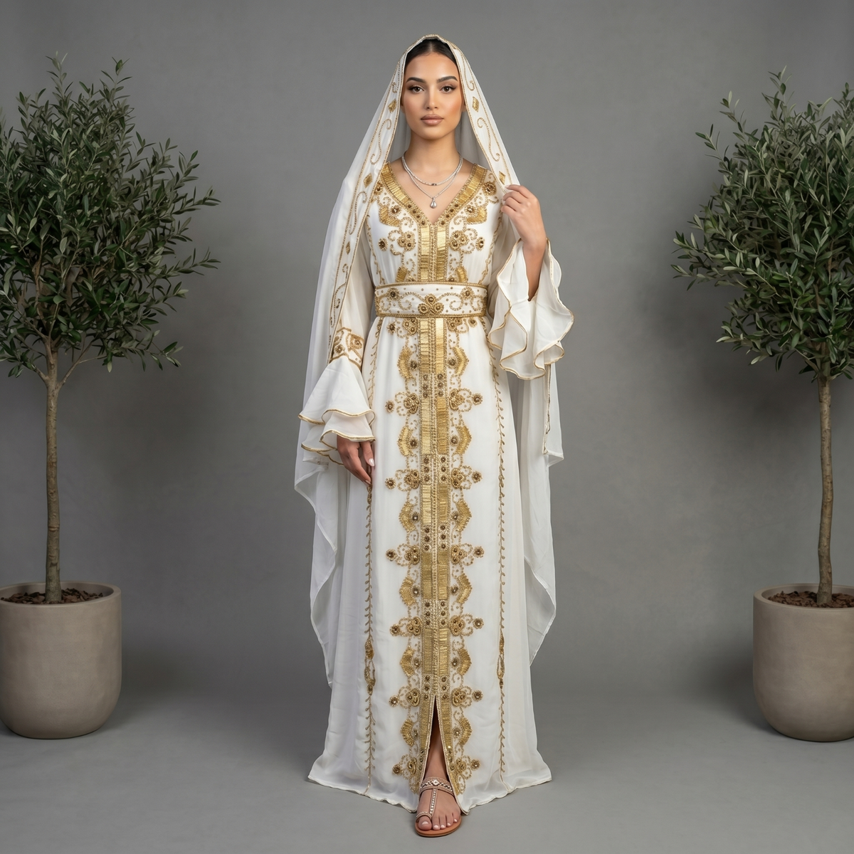 white dress with gold accents OSTTY Body Shape White Knit Side Cut-Out With