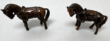 Vintage Set of 2 Very Detailed Horses w/ Saddles 3" x 4" Nice Patina