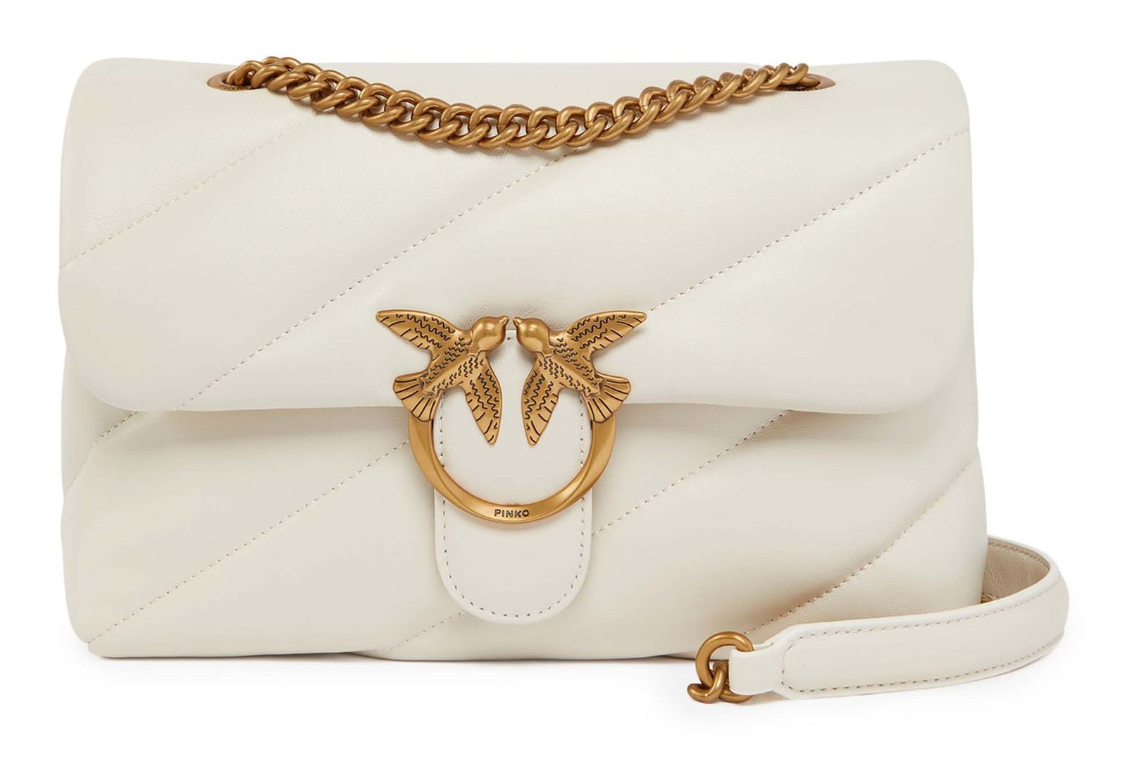 PINKO Love Puff Classic CL Sheep Nappa M White - Antique Gold