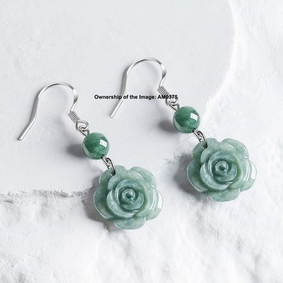 Echt 925 Sterling Silber Bohne Jadeit Rose Ohrhänger für Sie