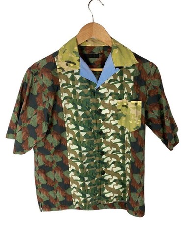 PRADA short sleeve shirt S cotton Green camo ucs281 Used