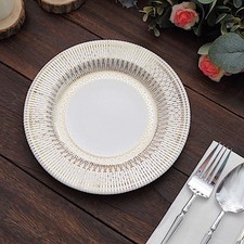 25 WHITE GOLD 8" Porcelain Design Round Paper PLATES Party Events Decorations