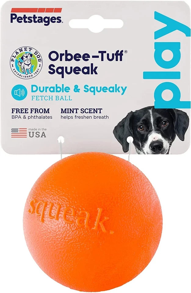 Planet Dog Orbee-Tuff Squeak Ball Orange Dog Fetch Toy