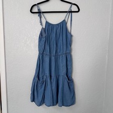 Walter Baker Blue Lyocell Tiered Mini Dress XL Tie Strap Chambray Style W71353