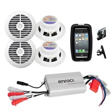 Boat Bike Marine Grade ATV Use 4 Channel Power iPod Amplifier, 4 Round Speakers